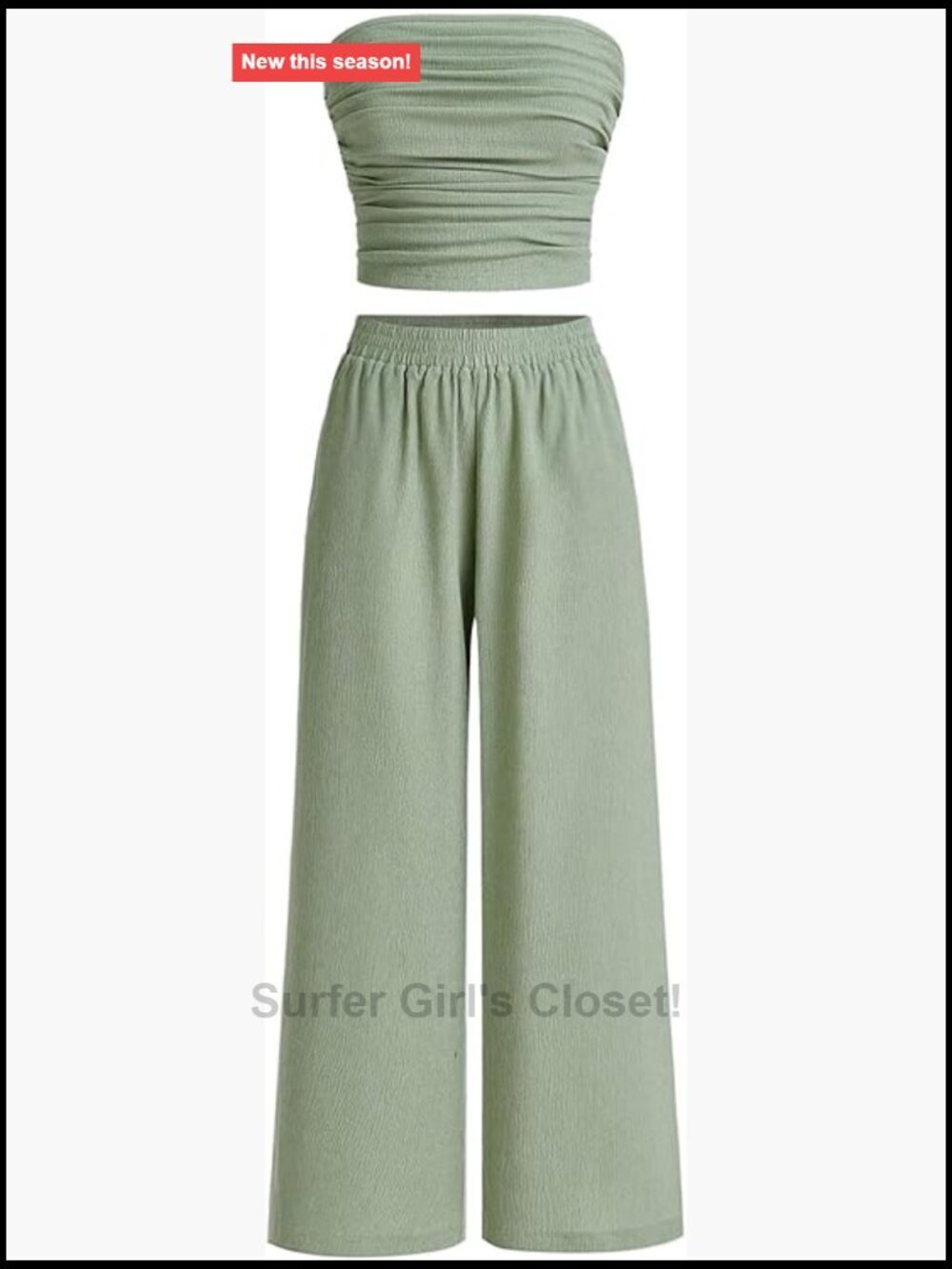 Ruched Strapless Tube Top Wide Leg Pants Set